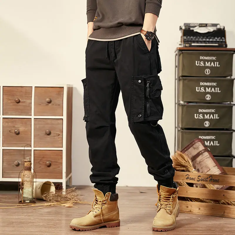 Spring Autumn Mens Cargo Pants Multi Pocket Khaki Trousers Casual Military Cotton Pants Men Plus Size Pantalon Cargo Homme