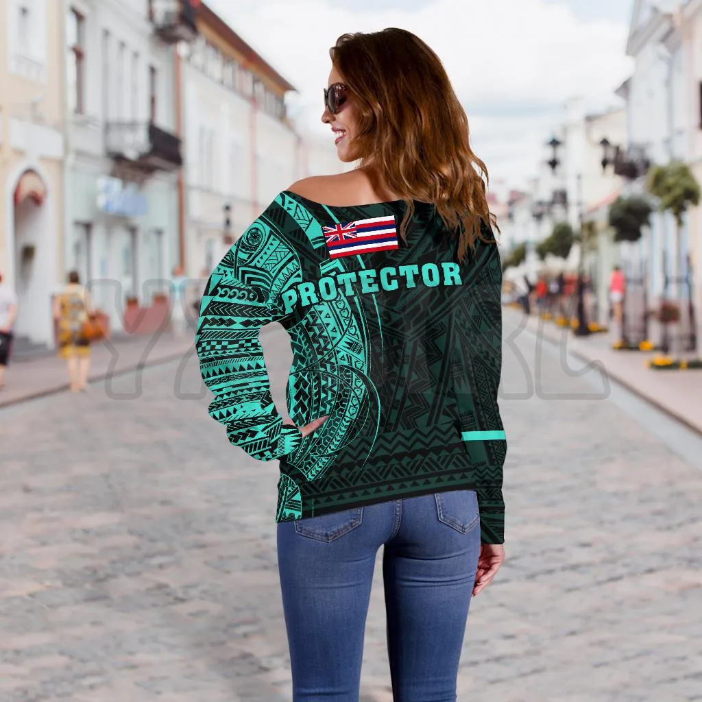 YX GIRL Hawaii Mauna Kea Polynesian Turquoise  3D Printed Novelty Women Casual Long Sleeve Sweater Pullover