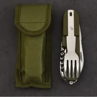 7 in 1 Multifunctional Outdoor Camp Tableware Survival Tools Stainless Steel Foldable Fork Spoon Knife Picnic Camping Dinnerware