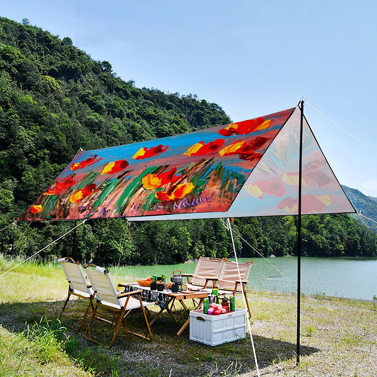 Oil Painting Flowers Sunshade Canopy For Friend,Waterproof  UV Resistant Lightweight Portable Tent For Beach Party,Picnic,Travel