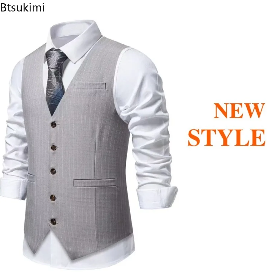

New 2025 Men's Suit Vest High-grade Work Clothes Sleeveless V-neck Vest Coats Men's Business Party Dress Vests Casual Waistcoats