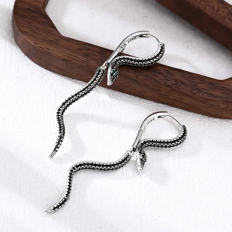 925 Sterling Silver Vintage Square Earrings For Women Trendy Retro Snake Earring Jewelry Prevent Allergy Party Accessories Gift image 5