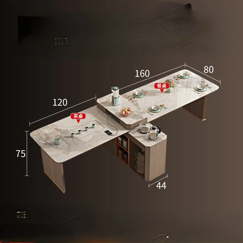 Light Luxury Kitchen Island Dining Table Integrated High-End Modern Minimalist Villa Home Rectangular Light Stone Plate Dining