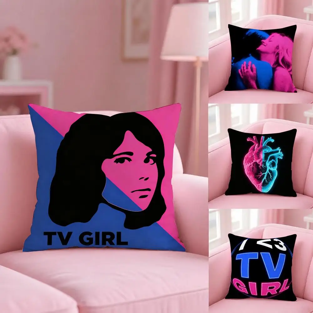 Cyberpunk Band T-Tv Girl Cushion Cover Soft Plush Pillowcase Double Side Cozy Cushion Cover Aesthetic Sofa Home Decor Gift