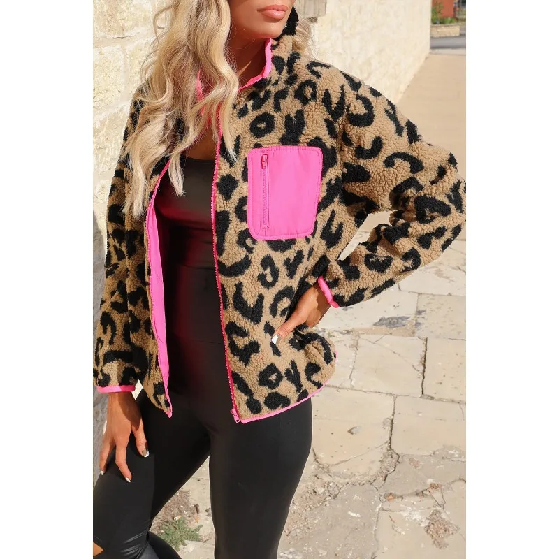 Fashionable and Trendy New Women\'s Autumn and Winter Casual Plush Leopard Print Jacket