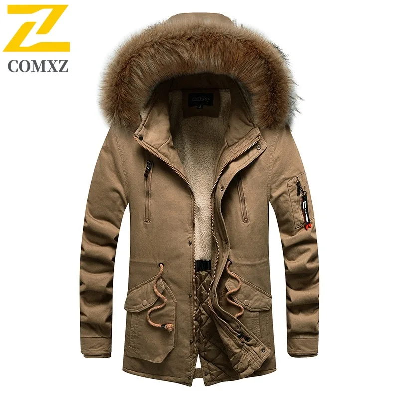 

COMXZ Мужская стеганая куртка, повседневная утолщенная теплая парка с капюшоном для городских приключений, однотонный дизайн, легкое зимнее хлопковое пальто