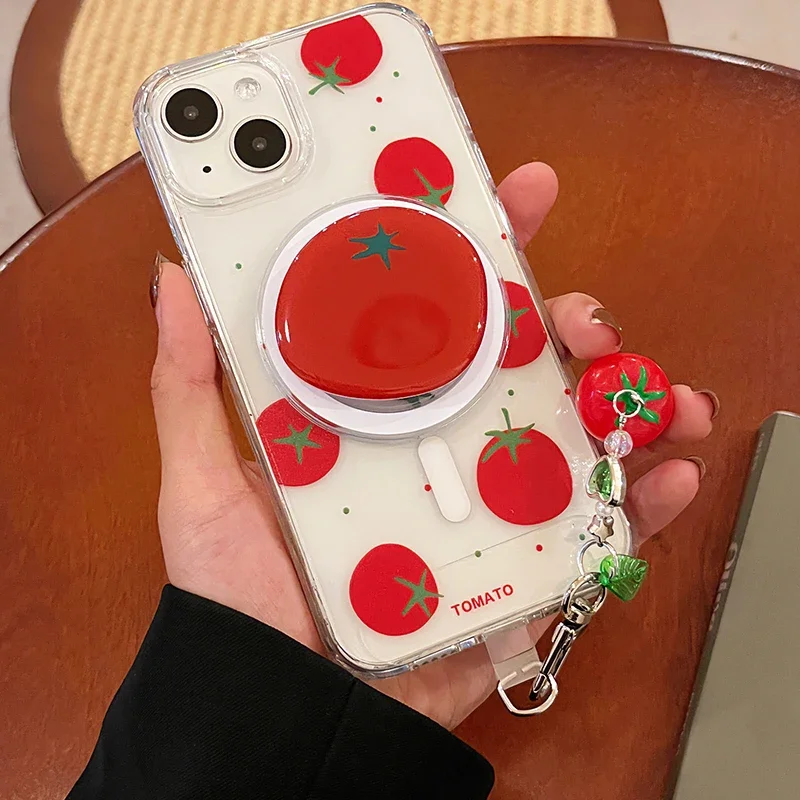 Uroczy koreański uchwyt magnetyczny do telefonu w kształcie pomidora, podstawka Griptok, kompatybilny z iPhone 17, Pad, Magsafe, Smart Tok