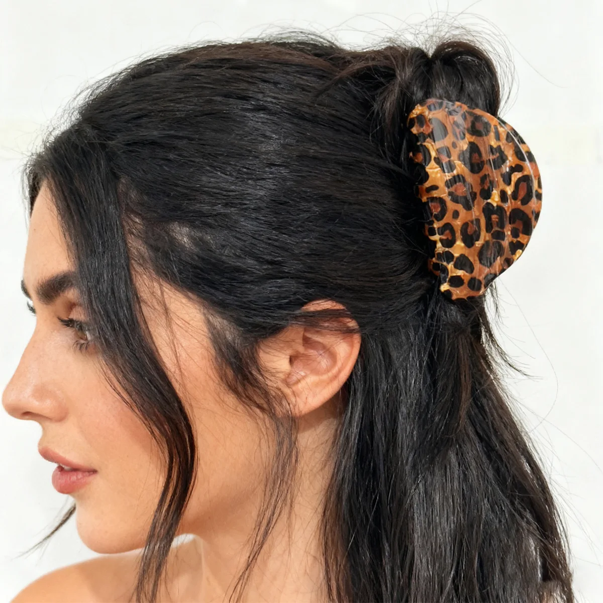 

New Retro Leopard Print Hair Clip, Elegant Semi-circular Hair Clip, Ponytail Clip, Square Back Hair Clip for Updos.
