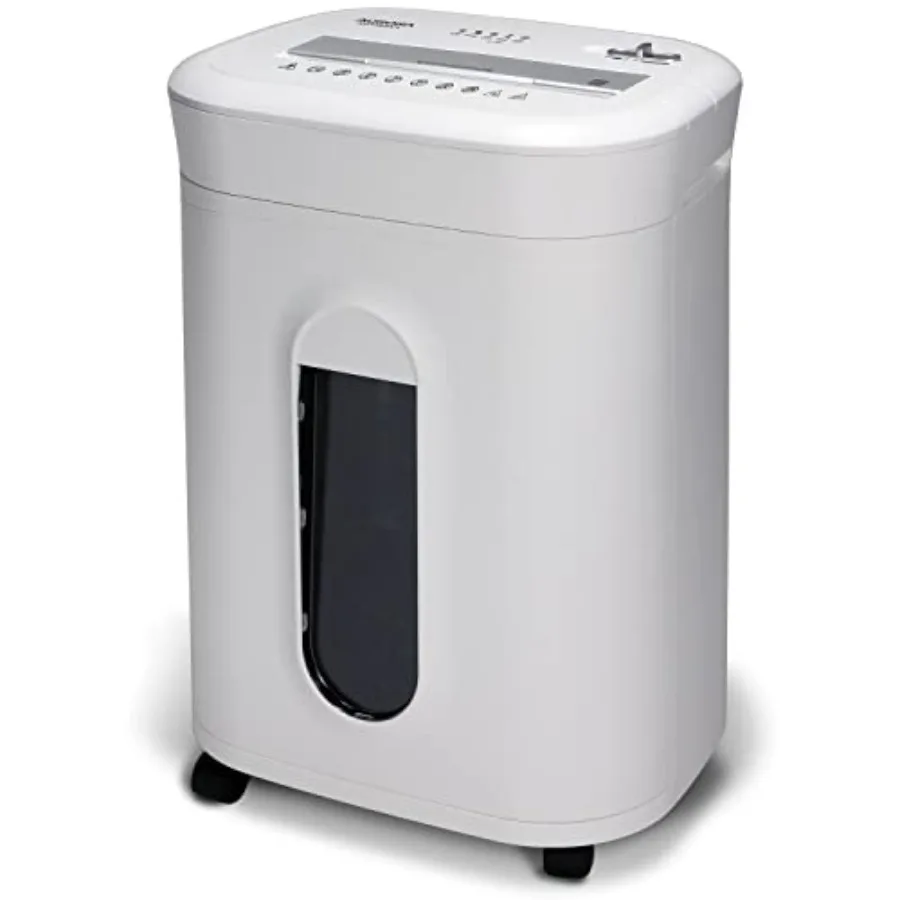Office shredder, steel-cutting blades, white, jams-resistant with 15-sheet capacity and 60-min continuous run time plus 6-gallo