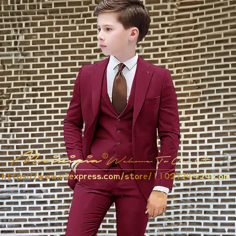 Dark Green Boys Suit Wedding Tuxedo Kids Jacket Pants Vest 3 Piece Fashion Clothes Child Slim Fit Complete Clothes Blazer Set