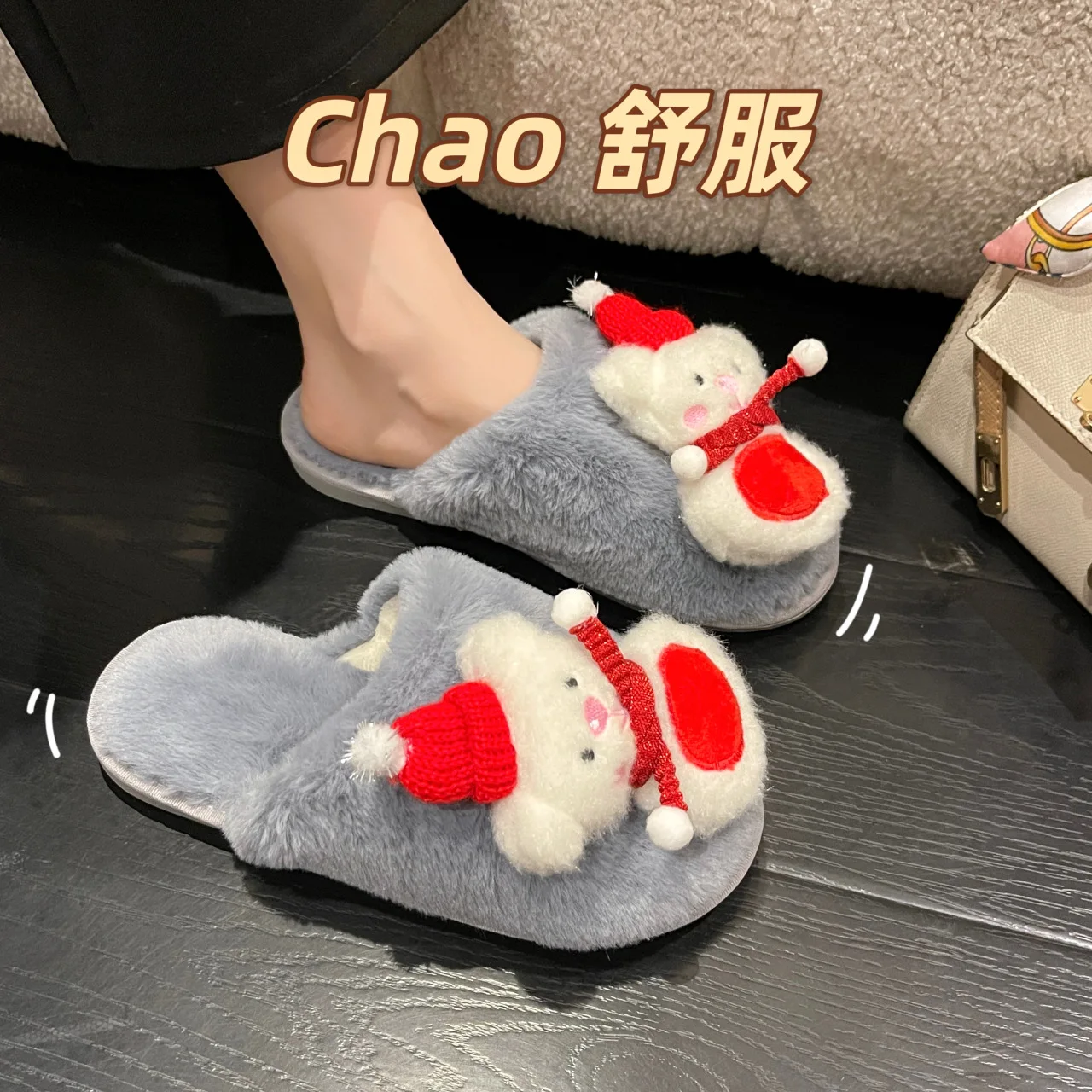 Lovely Saint  Winter New Women Slipper Soft Heel Platform Fur Warm Indoor Lady Open Toe Fluffy Home Slippers