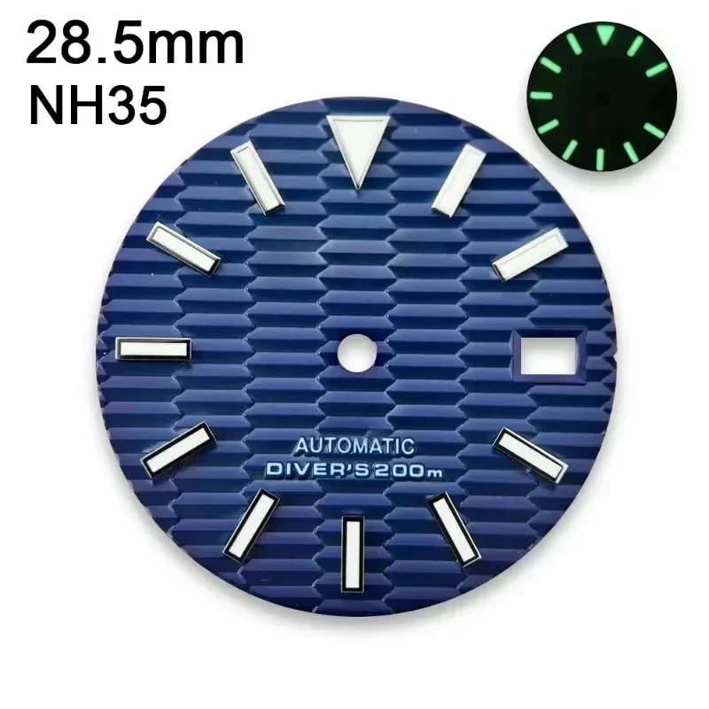 28.5Mm S SKX007/009 Dial Jam Tangan Modifikasi Cocok untuk Gerakan NH35 NH36 Aksesori Jam Tangan Logo Kustom Bercahaya Hijau