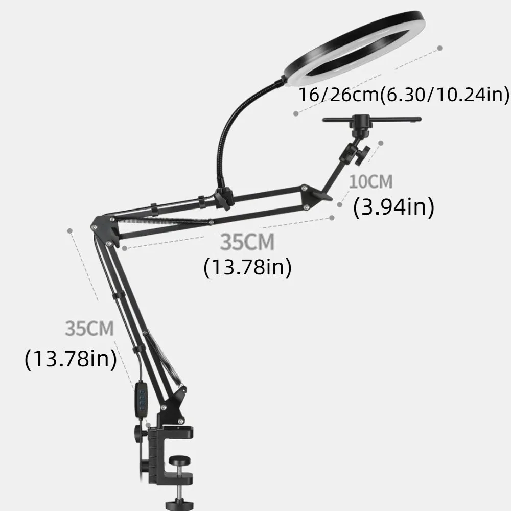 With Fill Light Telescopic Phone Stand Adjustable Height Portable Mobile Phone Holder Universal Stable Clamp Type Phone Holder