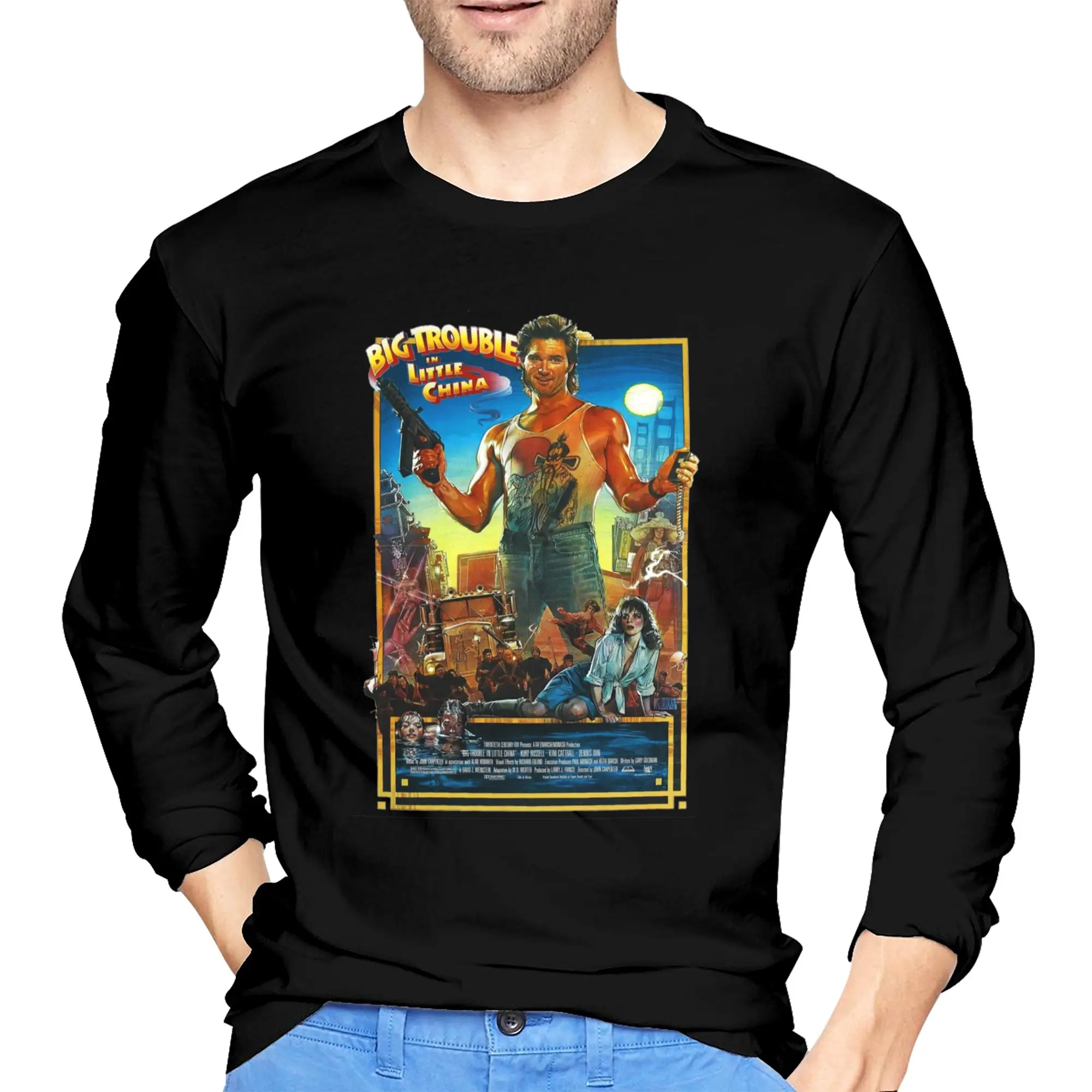 

Big Trouble in Little China Men's Long Sleeved T-shirt Breathable Round Neck T shirts Spring and Autumn Men tops