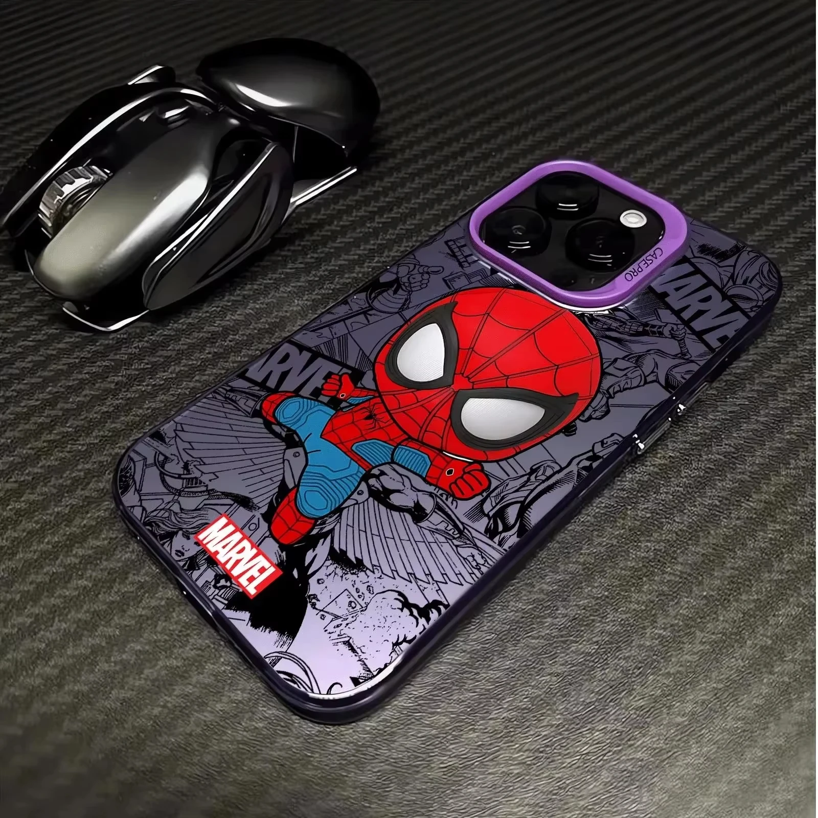 Funda para iPhone 17 16 15 Pro Max 14 13 12 11 17Air 16 Plus 16E XS Max XR Marvel spiderman Groot teléfono mate a prueba de golpes