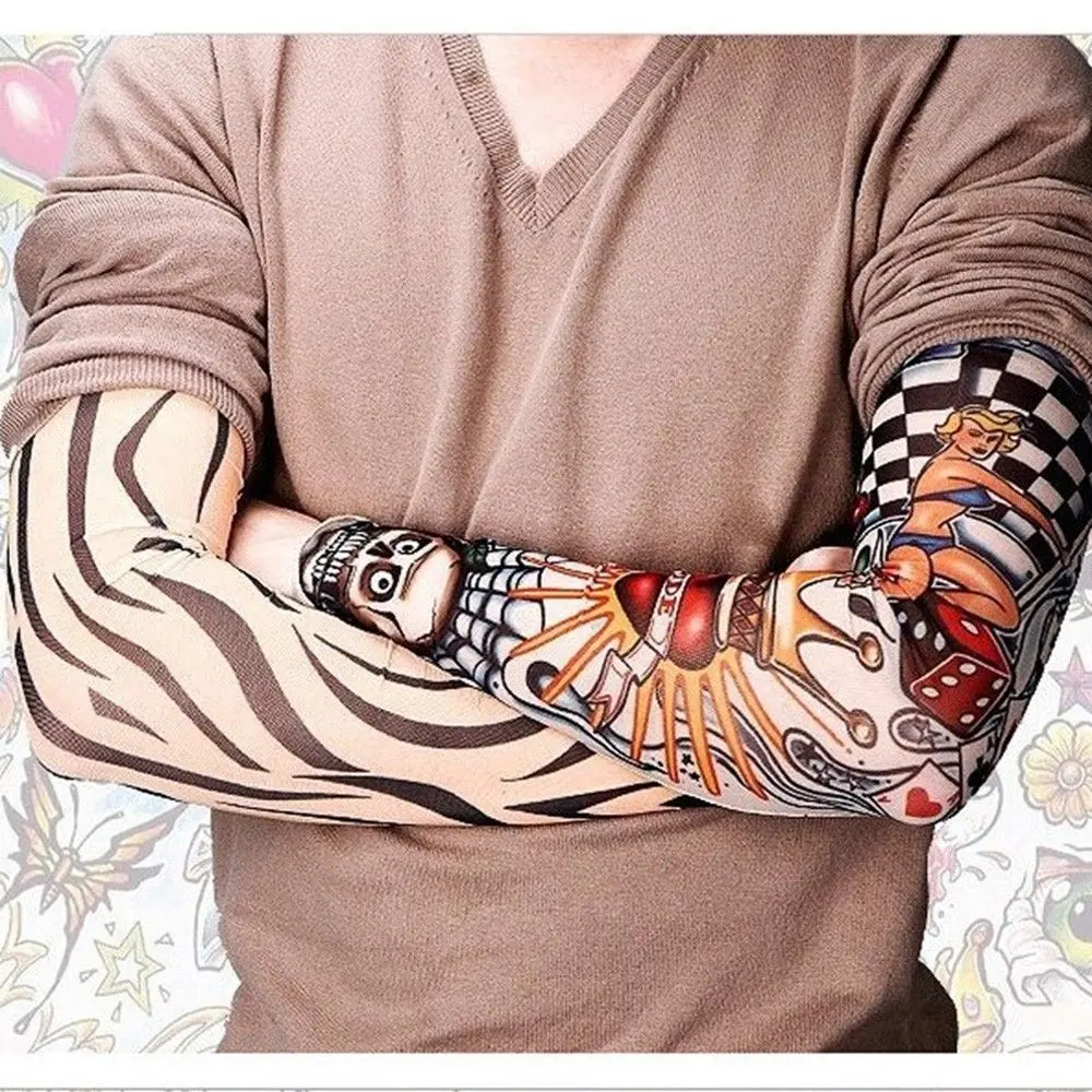 Temporary 2pcs/lot New Fake Tattoo Women Men UV Nylon Tamporary Gloves Sunscreen Arm  Warmers Sleeves