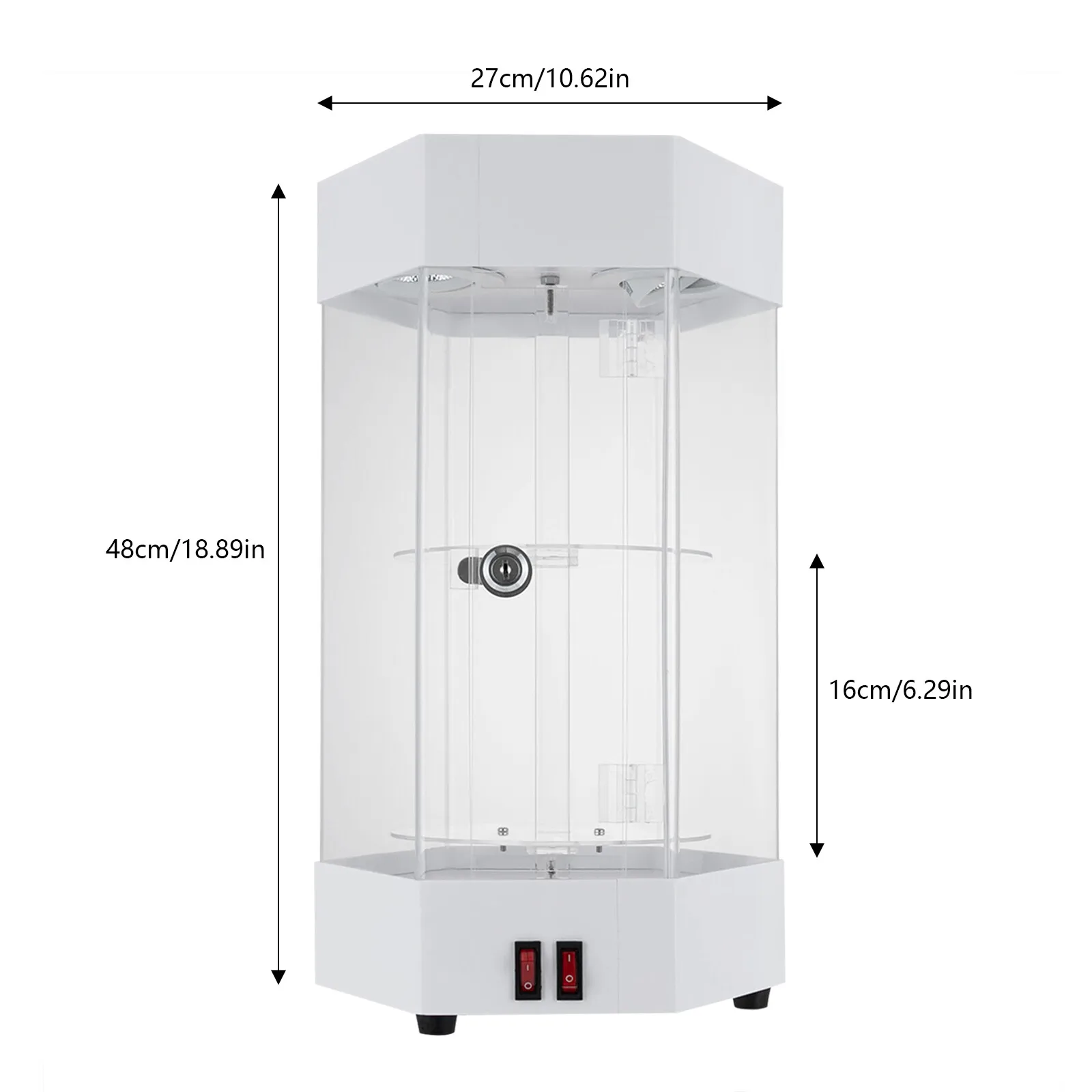 Hexagonal Electric Jewelry 360° Rotating Clear Display Case 10.63"x18.9'' with Built In LED
