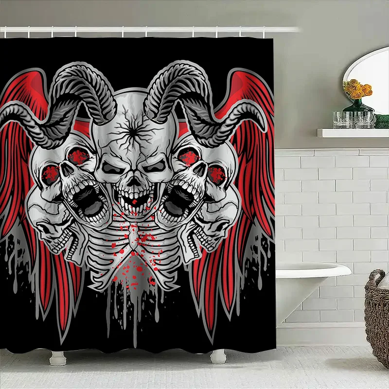 

Tuniu Skelet Skull Horror Shower Curtain Dark Gothic Art Red Black Scary Vibes Room Decor