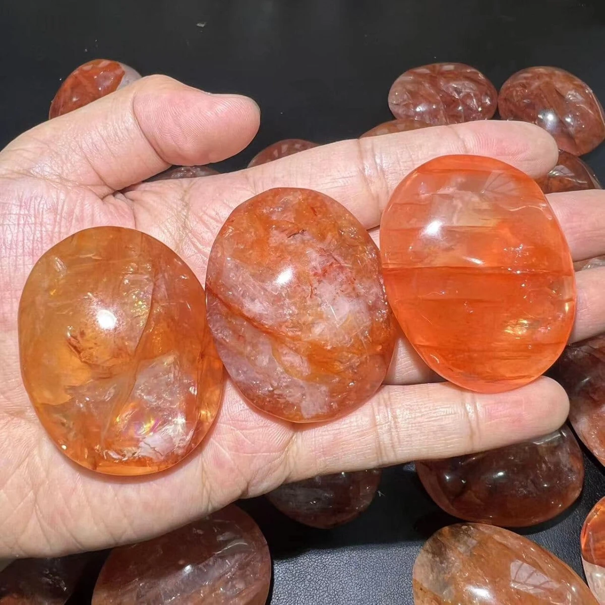 قطعة واحدة من حجر النخيل الكوارتز الناري - حجر القلق الكريستالي الهيماتويدي الأحمر، مثالي للمجوهرات والديكور المنزلي، هدية مثالية للعطلات #6