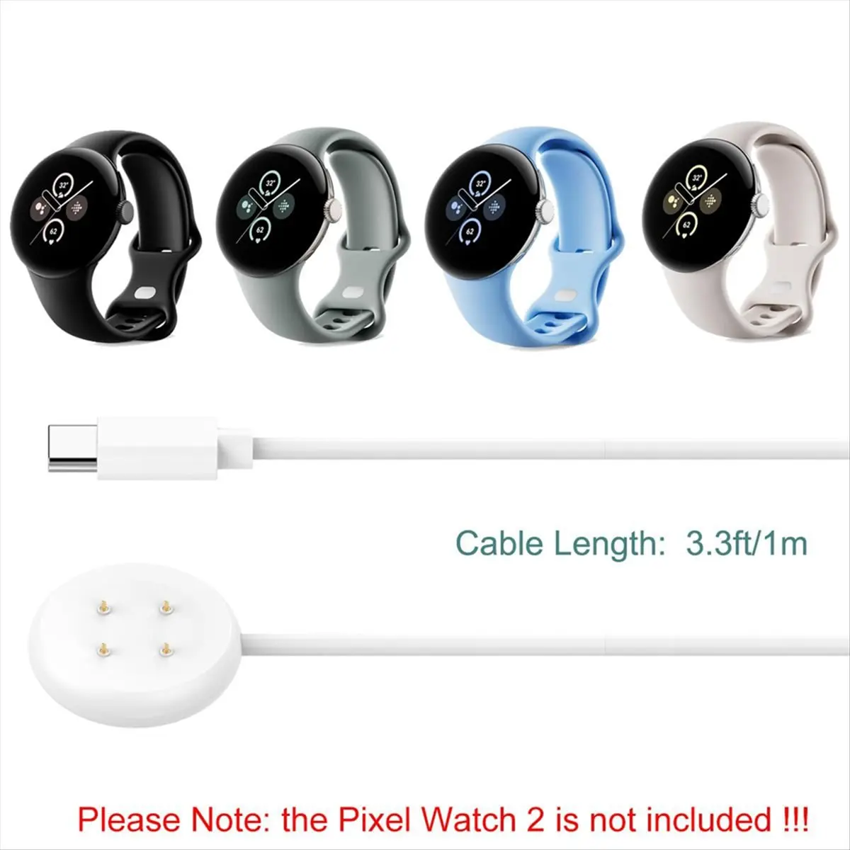 ABAN Type-C Charger Cable for Pixel Watch 2, Magnetic Charging Cable Cord for Pixel Watch 2 Smartwatch White