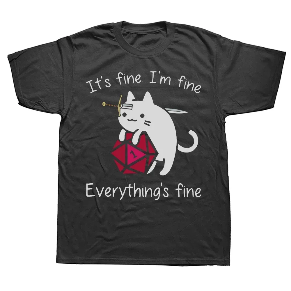 It's Fine I'm Fine DND Streetwear Dungeon Dragon T Shirt Tops Tees Dnd Dragon Dice Rpg T-Shirt Men Clothing Hombre Camiseta