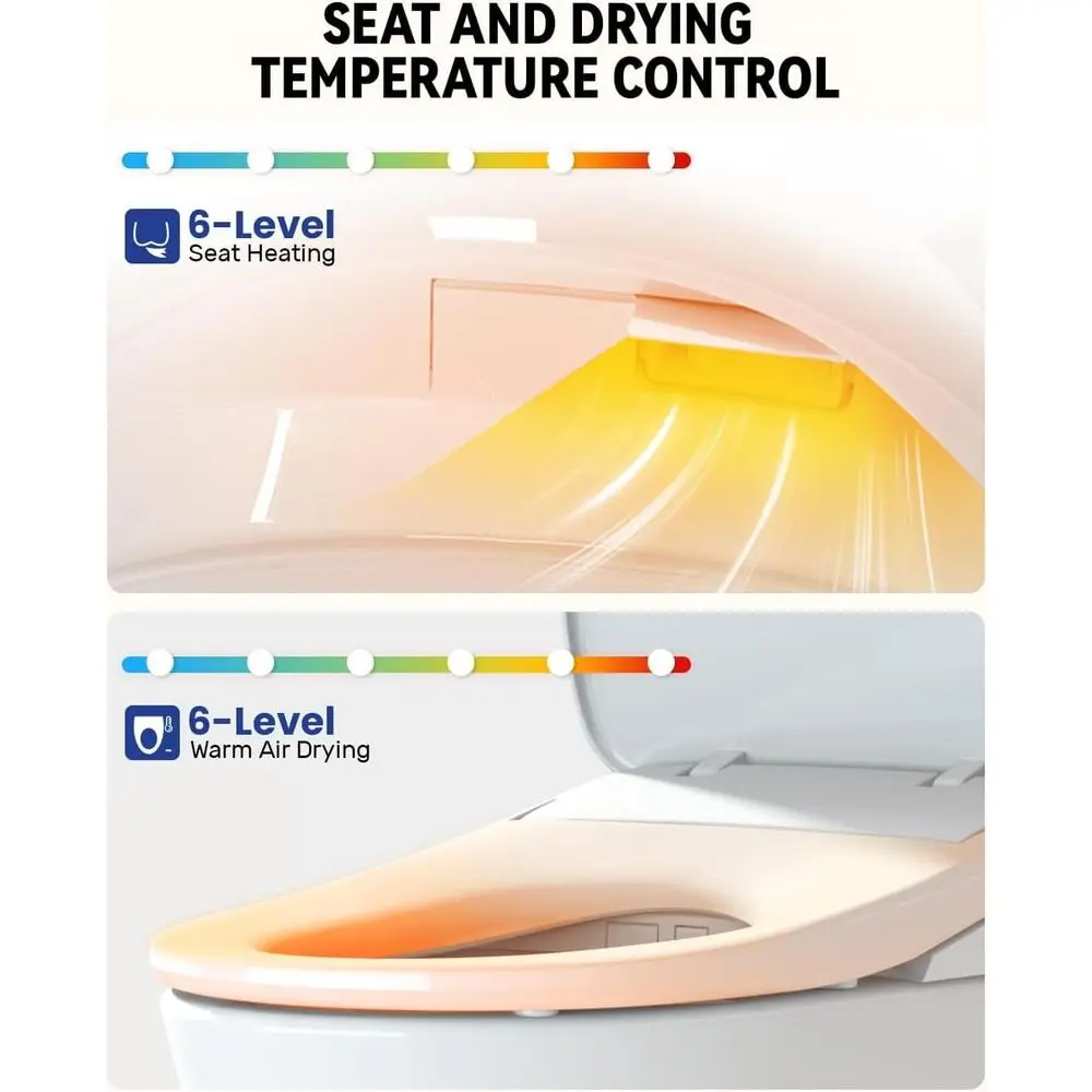 전기 비데 변좌, 6단계 온도 조절 기능이 있는 가열식 비데 변좌, 따뜻한 물과 건조기, 전면 및 후면 세척, 리모컨 포함