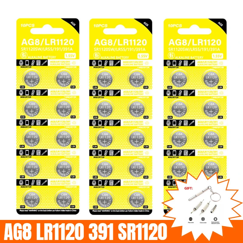 10-100pcs 1.55V AG8 LR1120 391 SR1120 R1120W CX191 Button Batteries G8A 191 SR1120SW Cell Coin Watch Toys Remote Battery