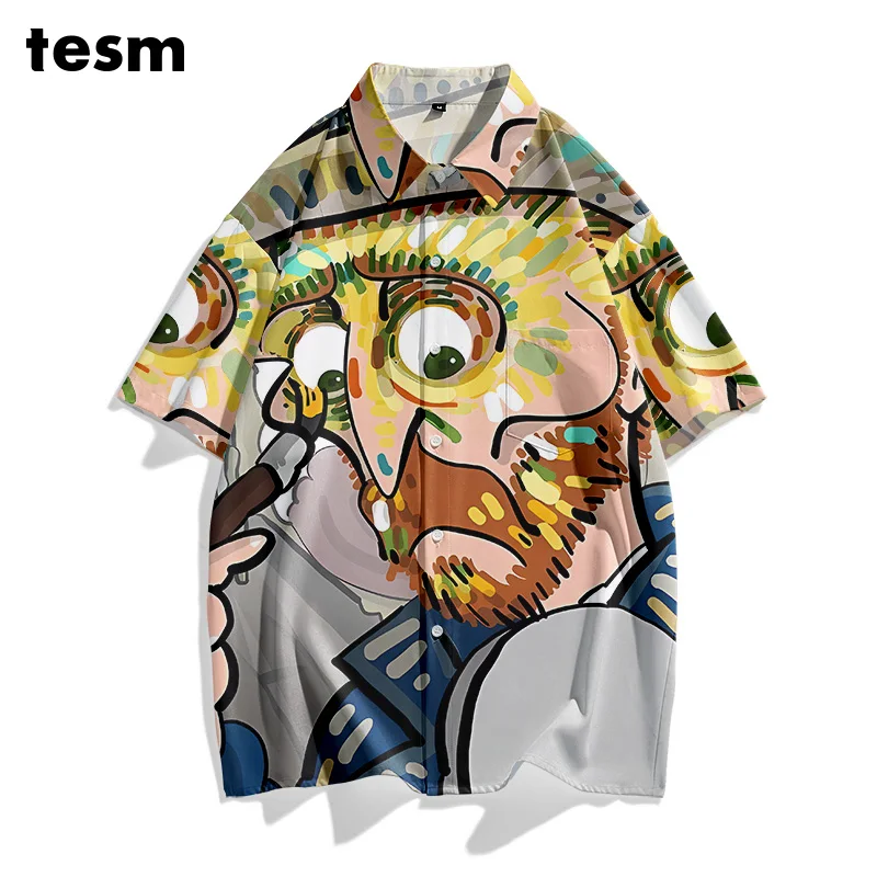 

TESM Men Colorful Polka Dot Shirt Short Sleeve Loose Fit Casual Summer Beach Hawaiian Shirts Streetwear Parent Child Outing top
