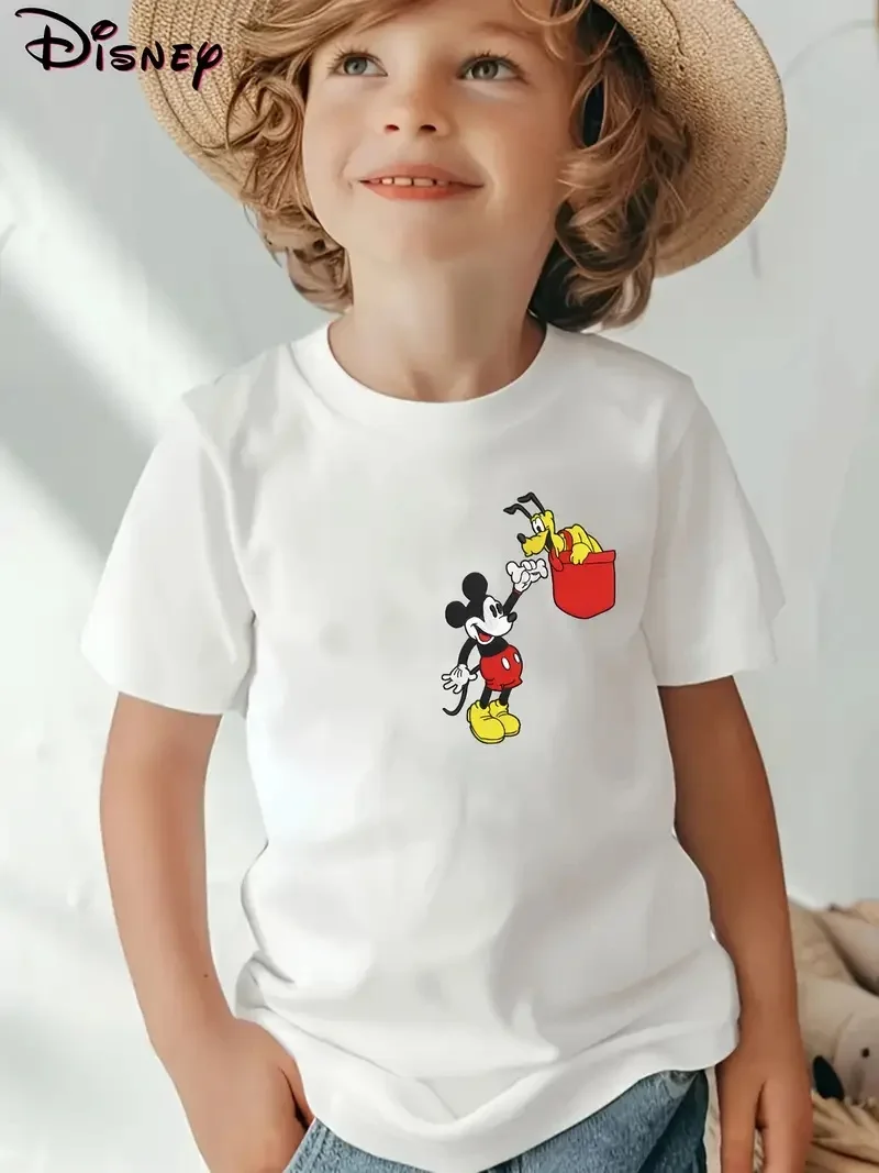 

2025 New Disney Printed Children's Street Fashion Trend Short Sleeve Pure Cotton Round Neck T-shirt
