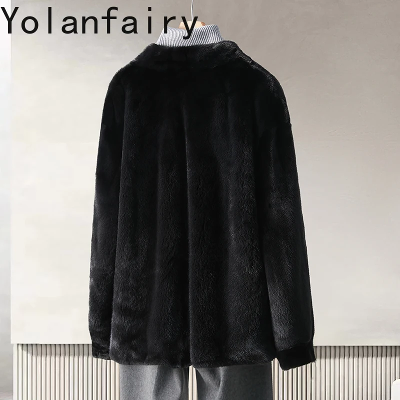 YOLANFAIRY Natural Fur Coat Man Clothes Autumn Winter Real Whole Mink Fur Jacket Men Luxury 2025 V-neck Black Fur Coats Jackets
