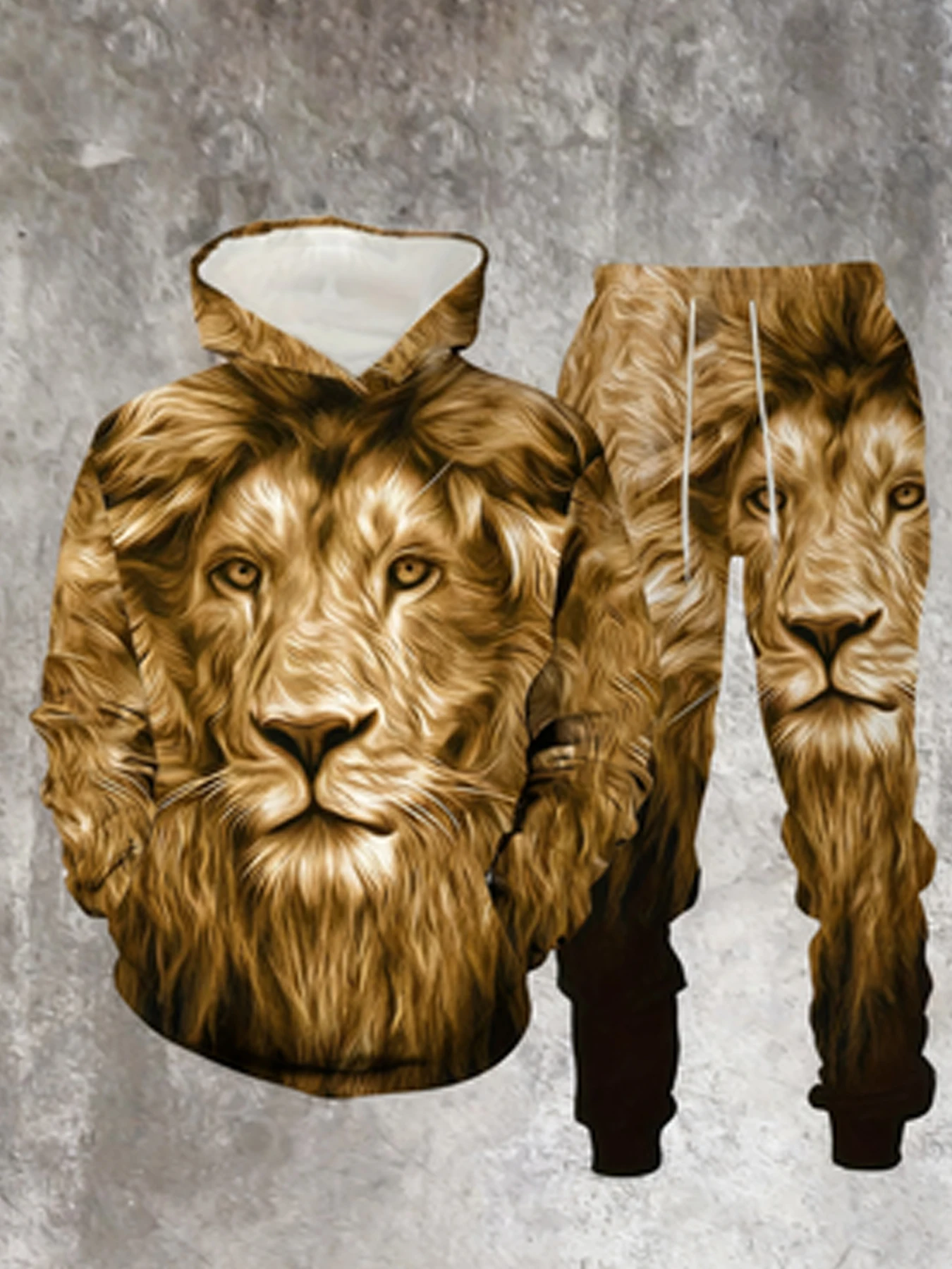 Nuovo arrivo Casual Inverno Autunno Modello leone Felpa con cappuccio e pantaloni stampati in 3D Set Tuta Set da 2 pezzi Abbigliamento sportivo da uomo