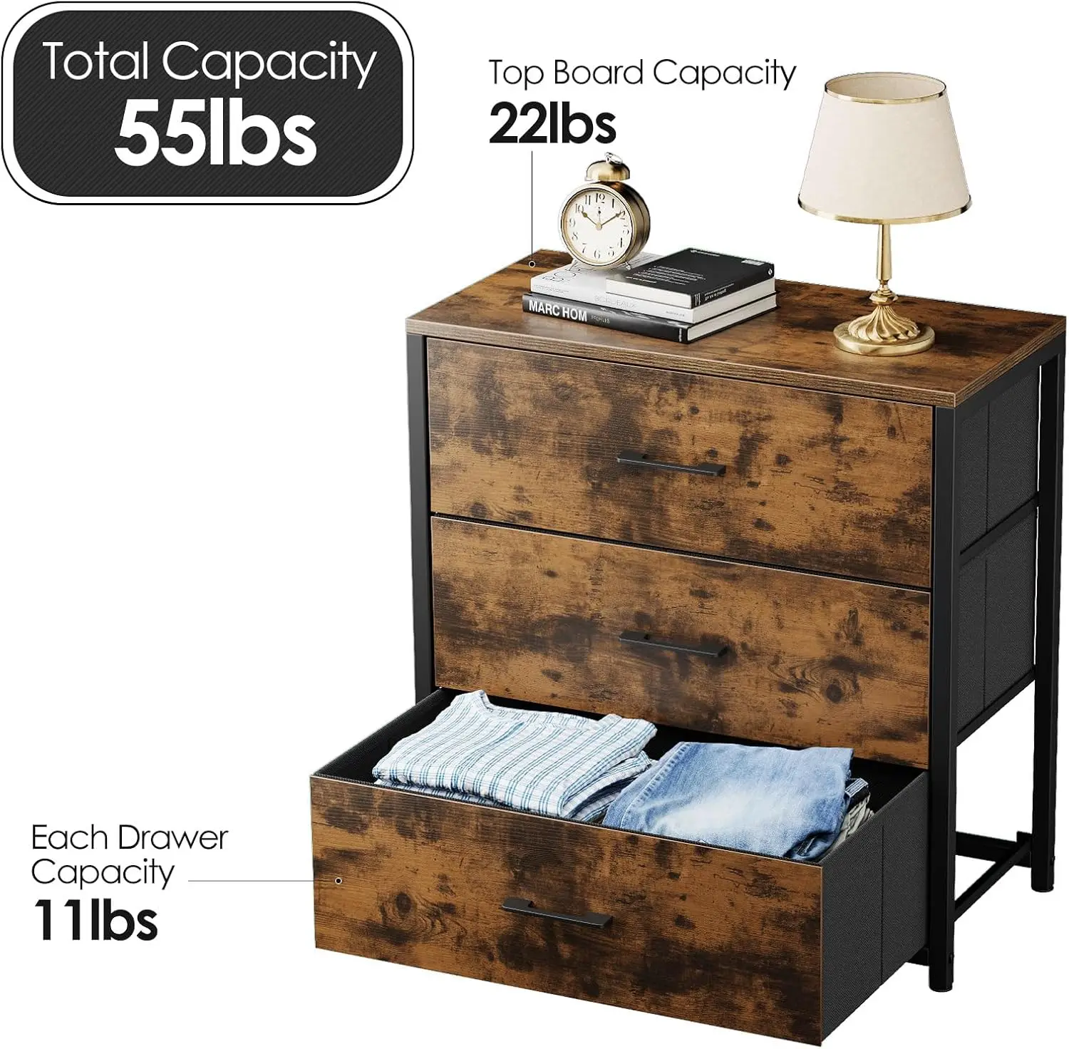 

Nightstand, End Table, Bedside Table, Small Tall Dresser For Bedroom With 3 Storage Drawer, Chest Of Drawers Fabric Dressers