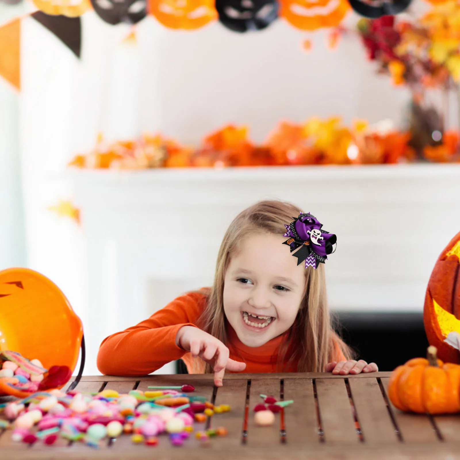 

2Pcs Girls Hair Bows Halloween Party Accessories Creative Print Hair Clips Lightweight Comfortable Festival Wear Hairpin Set