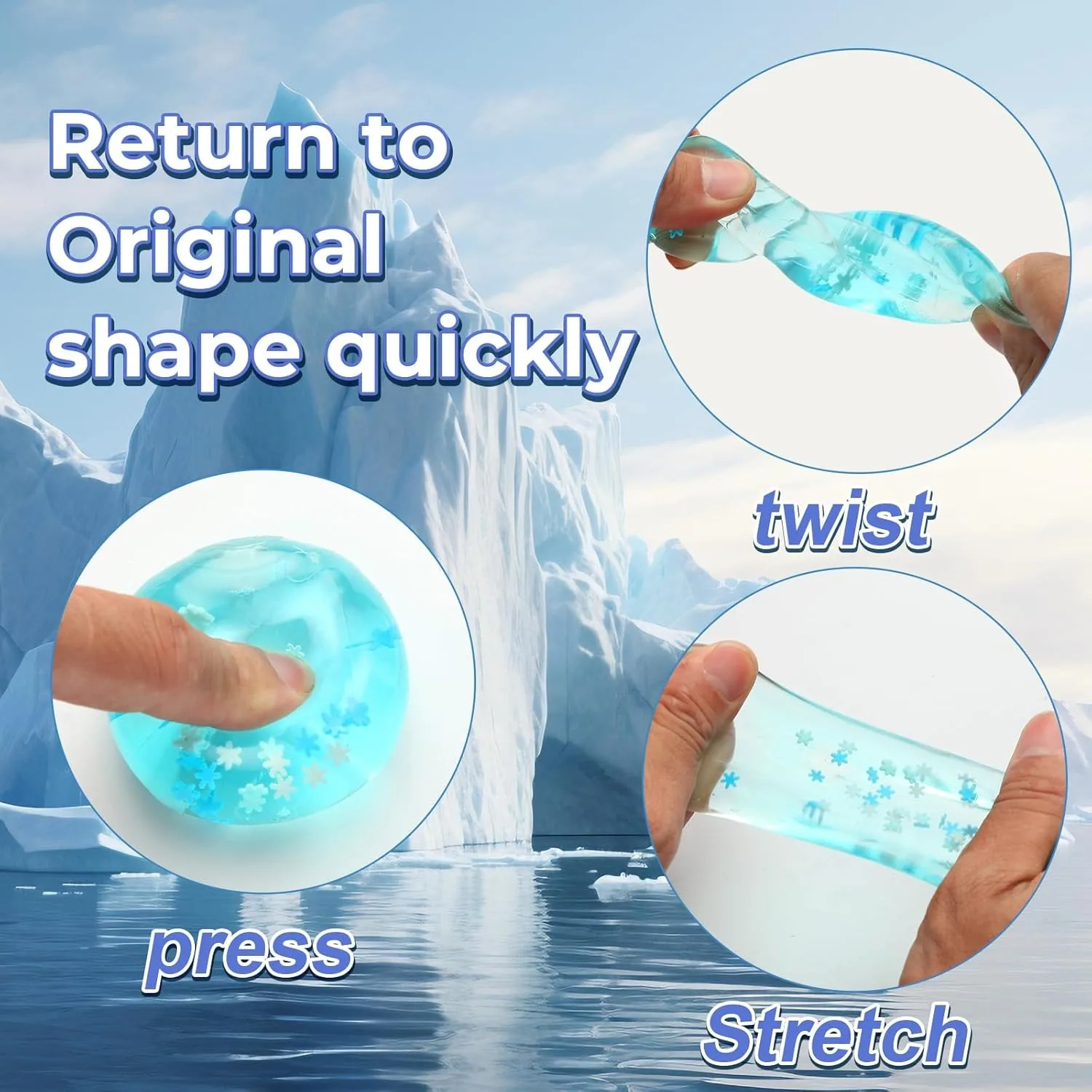 Stress Ice Cube with Snowflakes Squeeze Toy Slow Rise Sensory Squishy Balls for Kids Anxiety Relief, Classroom Prizes