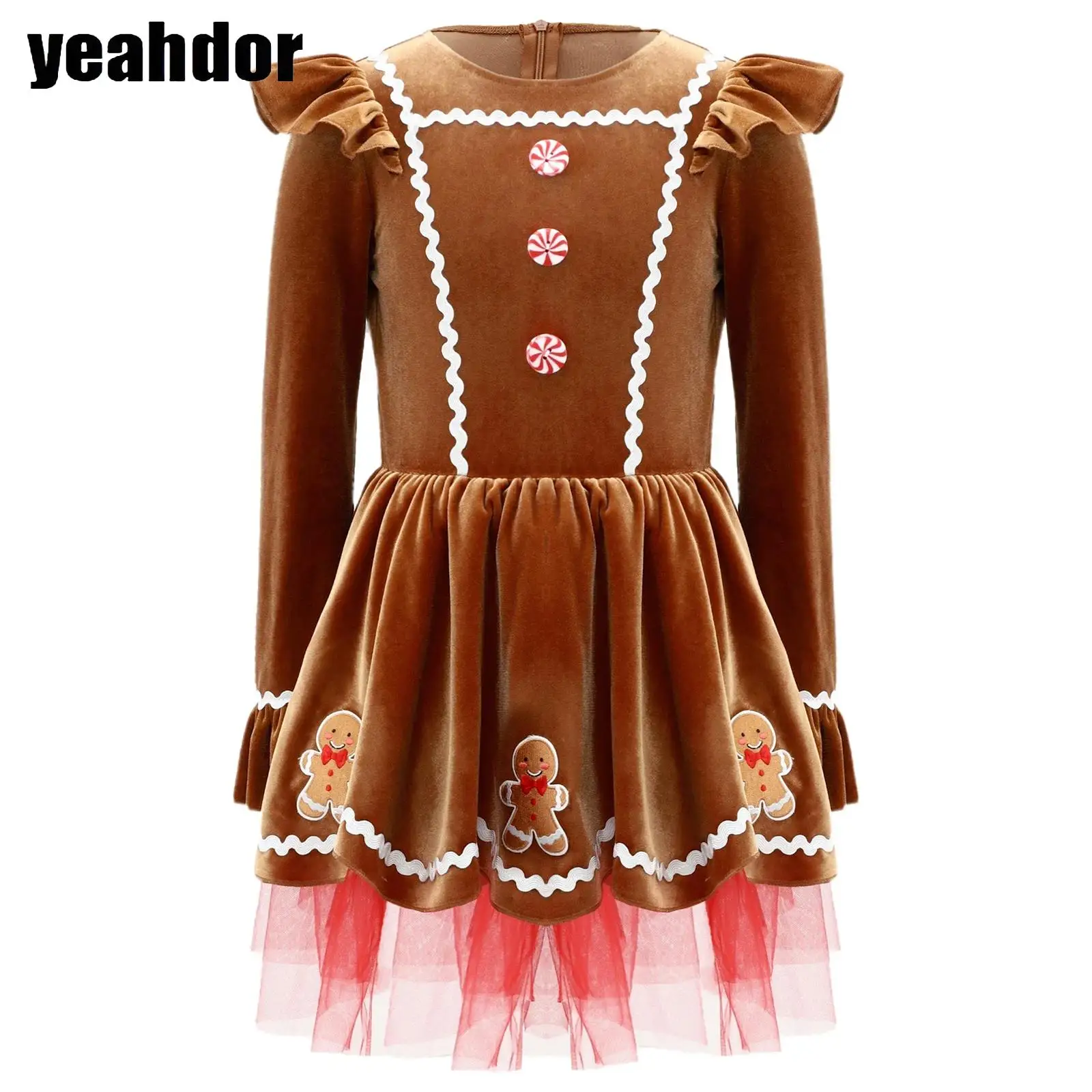 

Girls Christmas Gingerbread Man Costumes Candy Cane Santa Cookie Man Cosplay Dress Long Sleeve Skating Ballet Leotard Tutu Dress