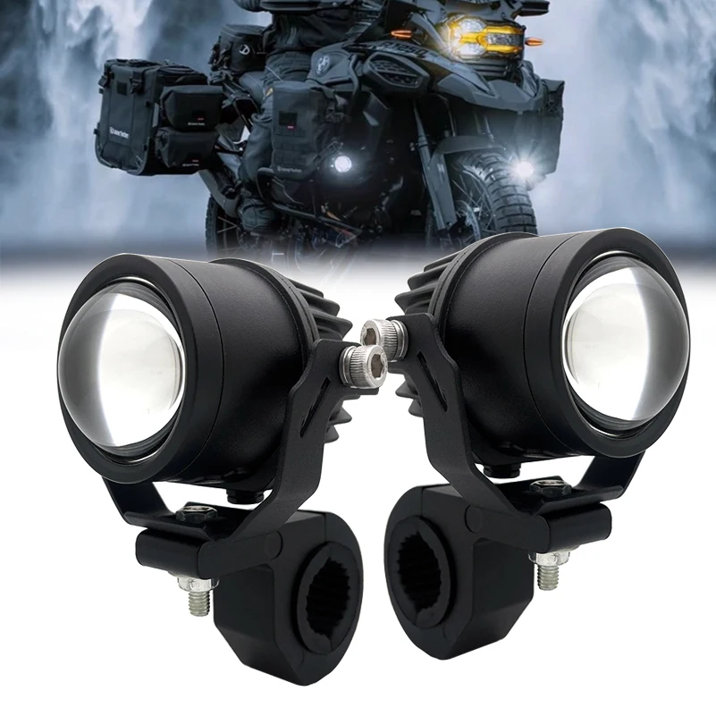 LED Motorcycle Spotlight & Brackets Adjustment Laser Barrel Integrated LED Lamp 60W  Aluminum Alloy External Headlight 6000k.