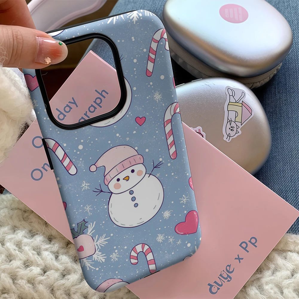 أحمر الخدود عيد الميلاد ثلج IPhone17 يجب أن يكون لديك جراب هاتف آيفون 17 16 15 14 13 12 Pro Max Plus غطاء خلفي مزدوج الطبقة