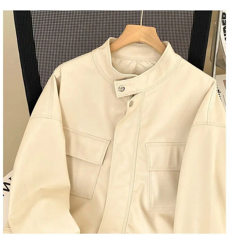 Motorcycle Leather Jacket Ladies 2026 Spring Autumn New Fashion PU Leather Coat Women Short Outcoat Stand Collar Casual Overcoat