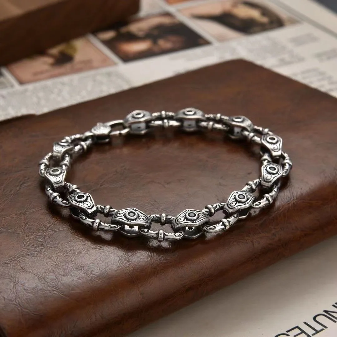 S925 Silver Personality Fashion Timeless Rattan grass print creative hip Hop vintage do old hand jewelry gifts