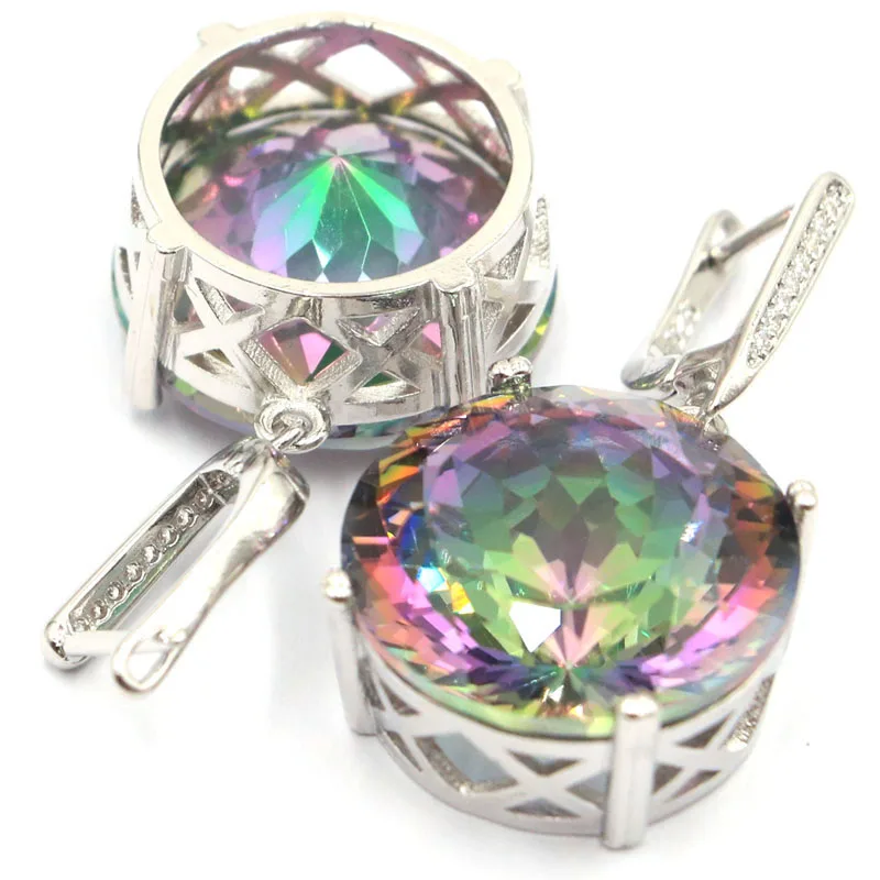 Buy 6 Get 1 Free 35x20mm Big Round 20mm Jewelry Set Fire Rainbow Mystic Topaz Woman's Dating Silver Earrings Pendant