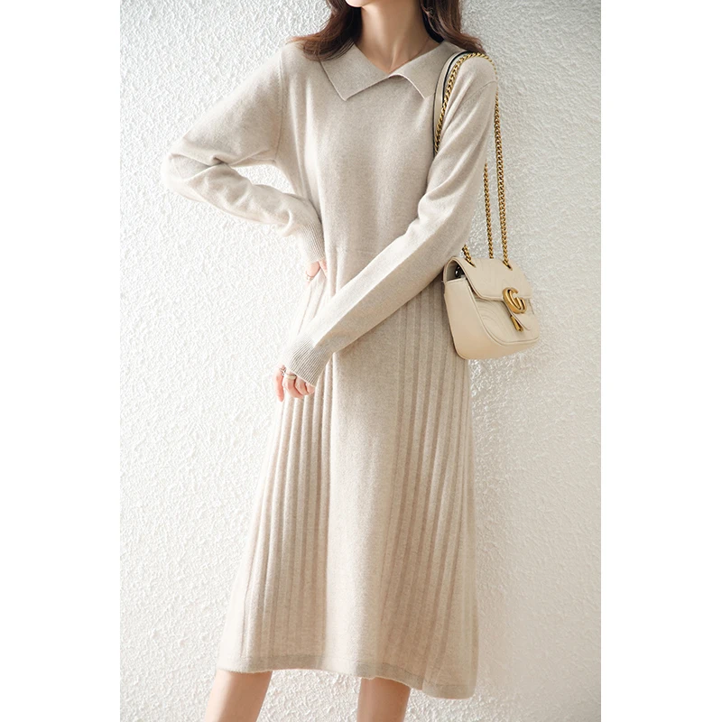 

Autumn and Winter New Women's Dress Mid length Knee length Wool Dress Loose Thickened Knitted Skirt Pullover