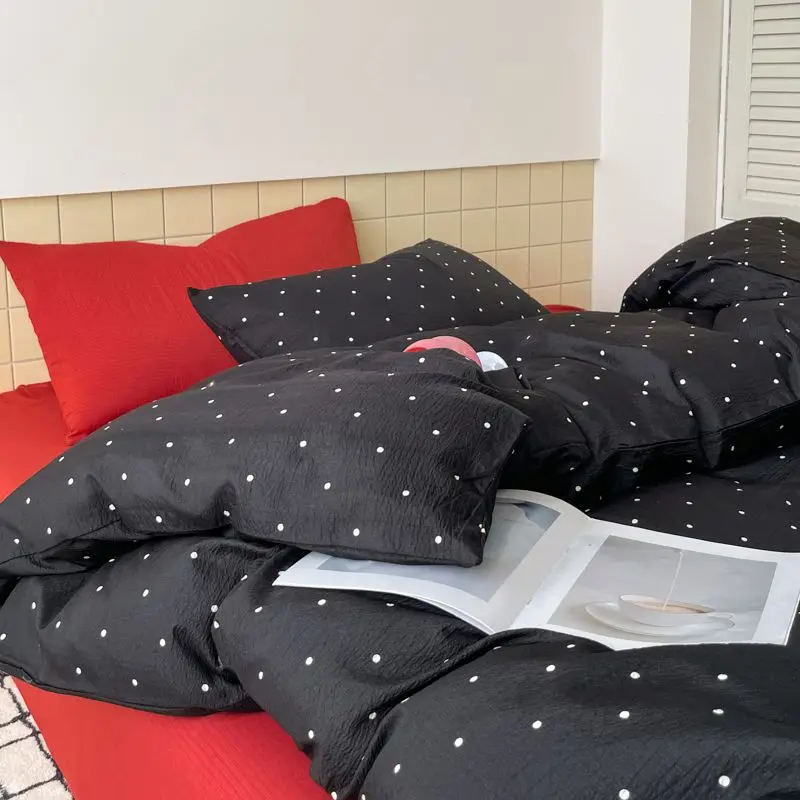 Polka Dot Bedding Set Blue Red Dots With Pillowcases Fitted Sheet For Teen Girls Women Cozy Bedroom Decor Full Queen Size