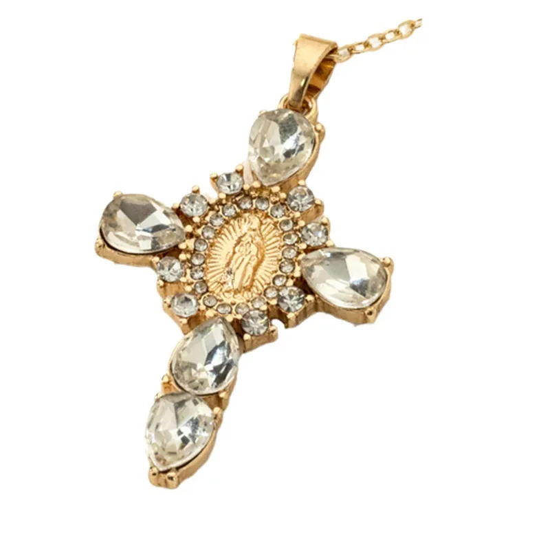 

Europe and the United States hot micro inlaid zircon creative personality Madonna cross necklace