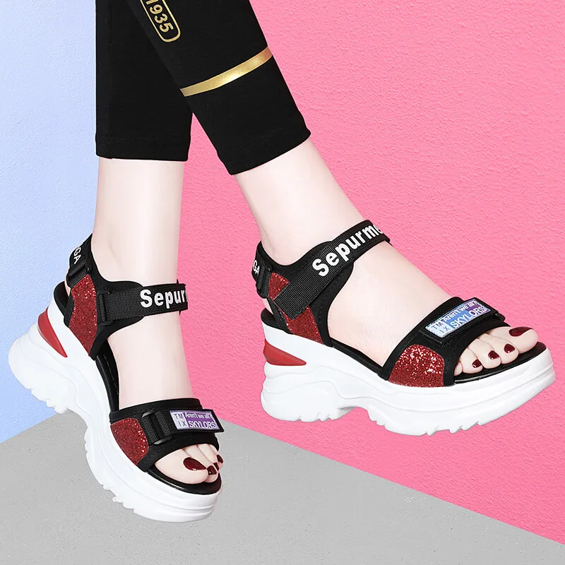 Vintage Casual Thick-soled Sandals Women's Shoes Outdoor Summer Wedge Platform Footwear Open-toe Flat Shoes Women Beach Sandals