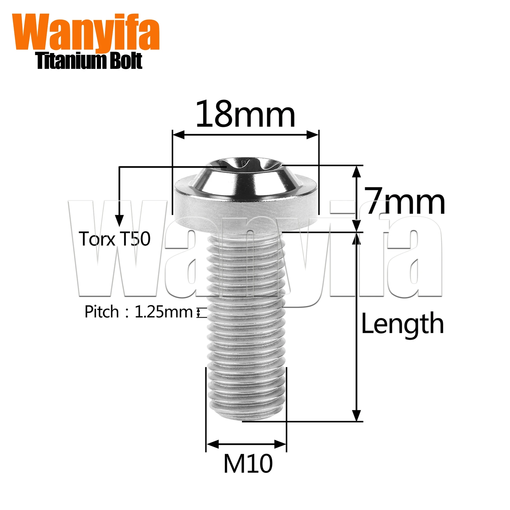 Wanyifa Titanium Bolt M10x10/15/20/25/30/35/40/45/50/60mm Disc Torx Sleeve Head Screws for Motorcycle Part Pitch 1.5mm