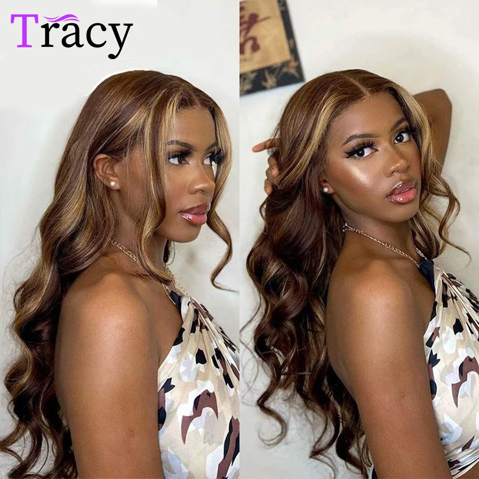 

TRACY HAIR 13x4 Highlight Wig Human Hair Body Wave Lace Front Wig Malaysian Colored Lace Frontal Wigs 4x4 Remy Lace Closure Wig