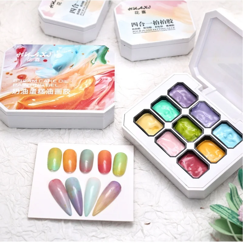 

1pc 9-grid No Wash Manicure Patting Glue Solid Color Nail Polish Gle Semi Permanent High Saturation UV&LED Gel Nail Art Creation