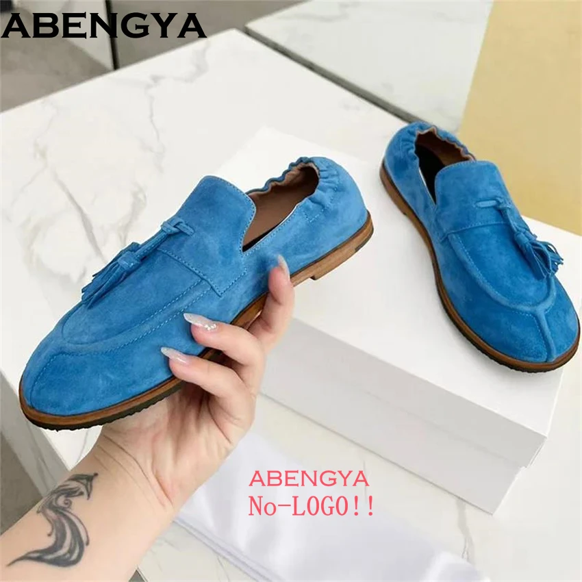 

New Suede Leather Loafers Women's Slip On Fringe Decor Flat Casual Shoes Ladies Spring Daily Single Shoes For Women 2025