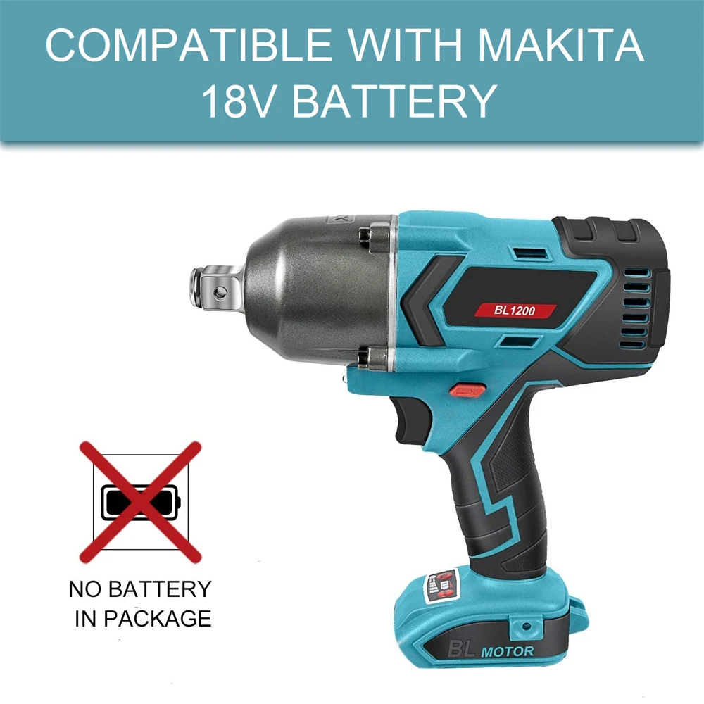 18V Electric Impact Wrench Brushless 1200 N.M Cordless Socket Wrench High Torque 1/2 Power Tool for Makita Battery Accessories