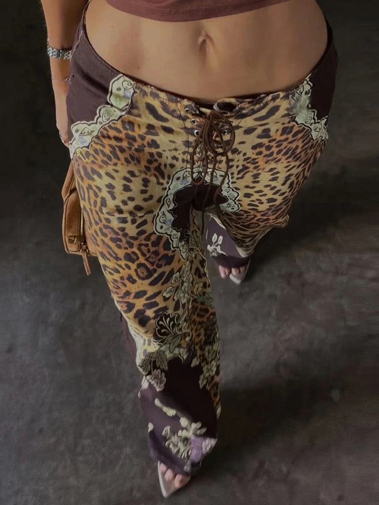 Weird Puss Fashion Hose mit Leoparden-Blumenmuster für Damen, Hottie-Trend, Kordelzug, Mitternachtsparty, Streetwear, Herbst, schicke Alltagsunterhose – Detail 12